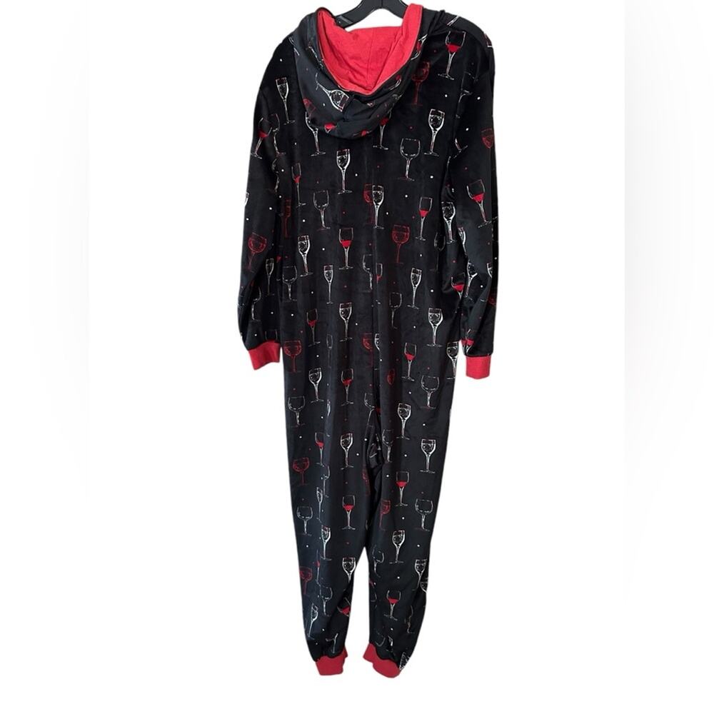 Ashford & Brooks Pajama One Size Womens Sleepwear Wine Hoodie Onesie Zip Black